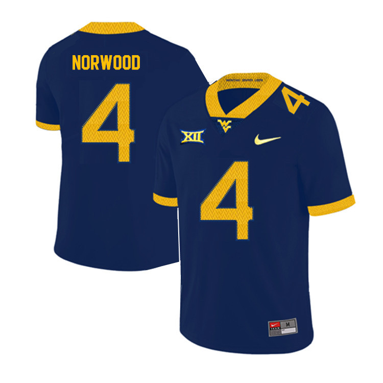 2019 Men #4 Josh Norwood West Virginia Mountaineers College Football Jerseys Sale-Navy